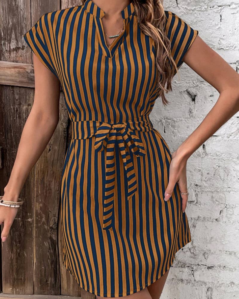 WOMEN'S SLEEVELESS STRIPED LACE-UP DRESS