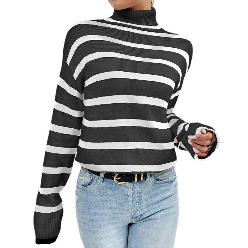STRIPED TURTLENECK SWEATER IN CONTRASTING COLORS