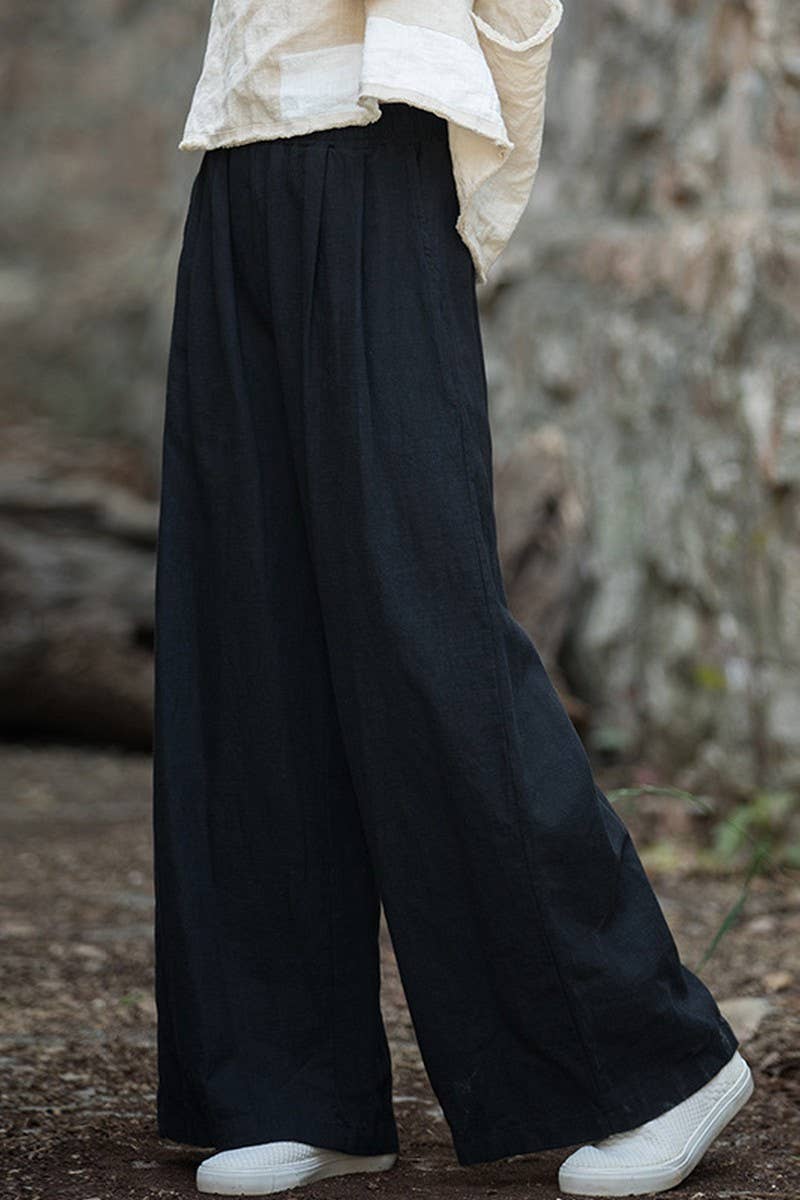 CWBLP1377_COTTON AND LINEN SAND-WASHED WIDE-LEG TROUSERS