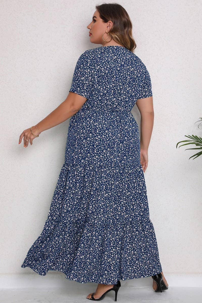 CWDMD3209_PLUS SIZE PRINTED ROUND NECK MAXI DRESS