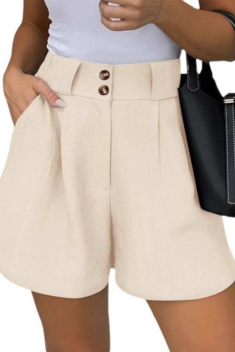 CWBSP00628_2025 WOMEN HIGH WAIST CASUAL SHORTS WITH POCKETS