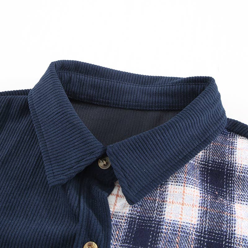 SINGLE BREASTED PLAID CORDUROY LONG SLEEVE SHIRT