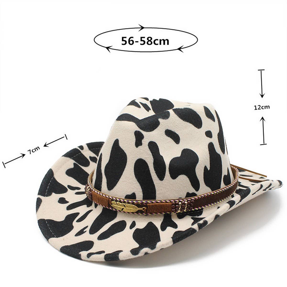 WOOL COW PATTERN WIDE BRIM WESTERN COWBOY HAT_CWAH2554