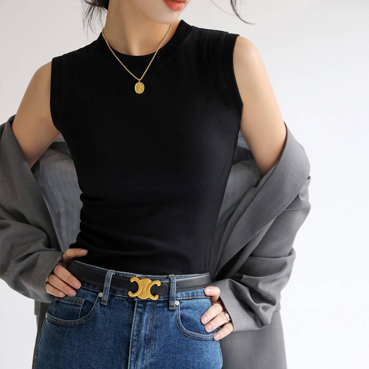 Pure Cotton Round Neck Basic Bottoming Tank Tops_CWTTK0800