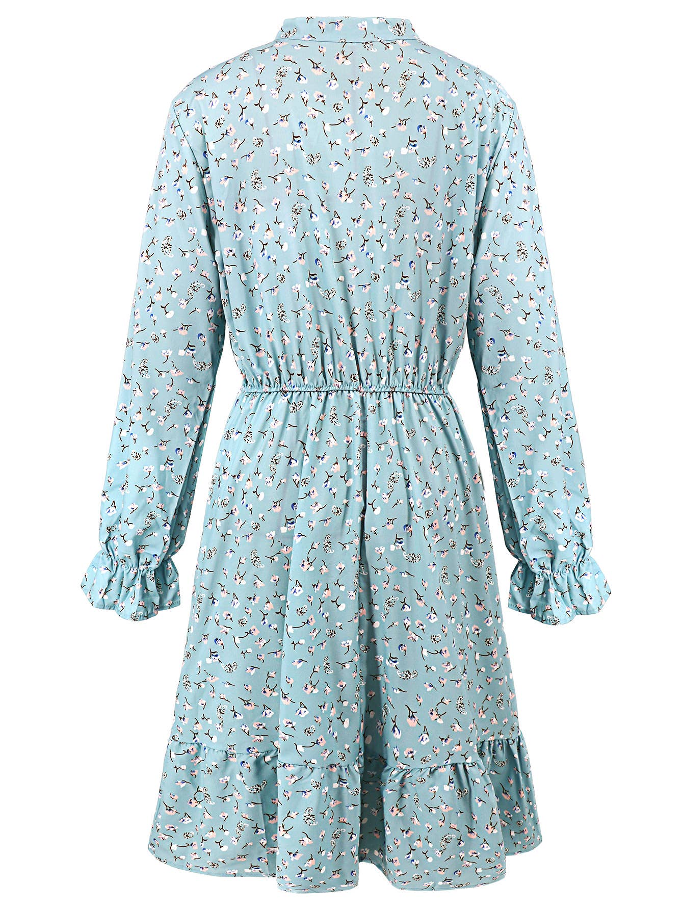 Waist-Cinched Floral Ruffle Bell Sleeve Dress