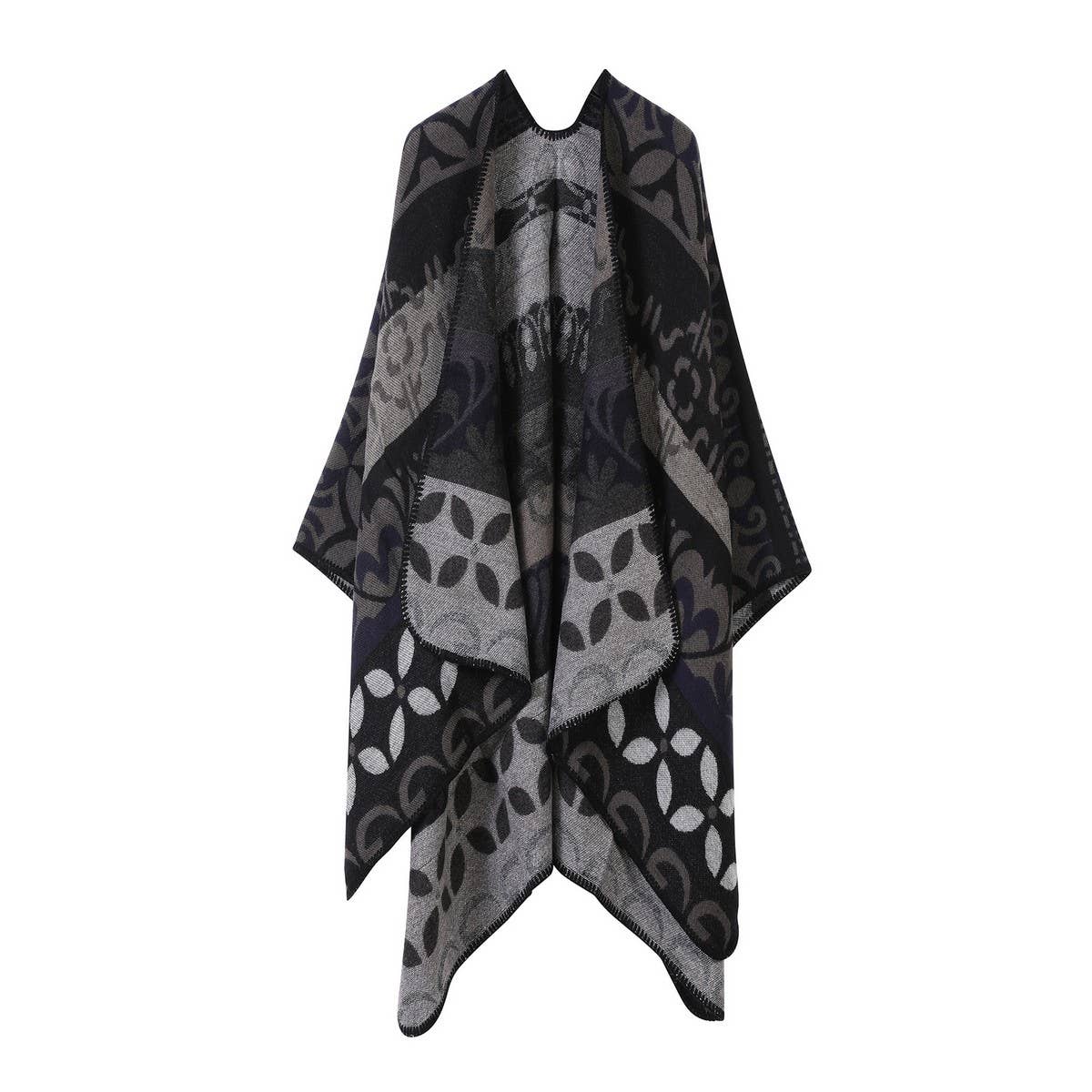 SHAWL SCARF KNITTED JACQUARD SLIT CAPE