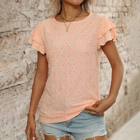 Solid-color round-neck short-sleeved T-shirt