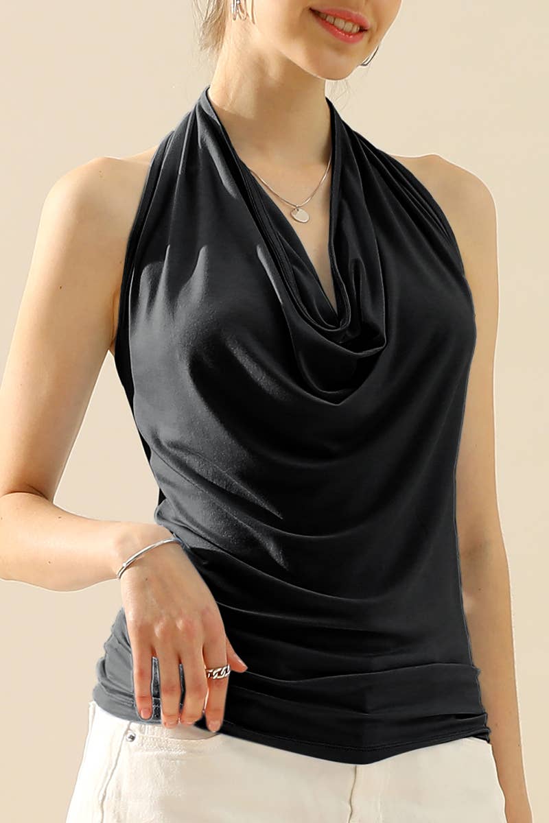 AWTHT028-P_Halter Neck Draped Front Open Back Top