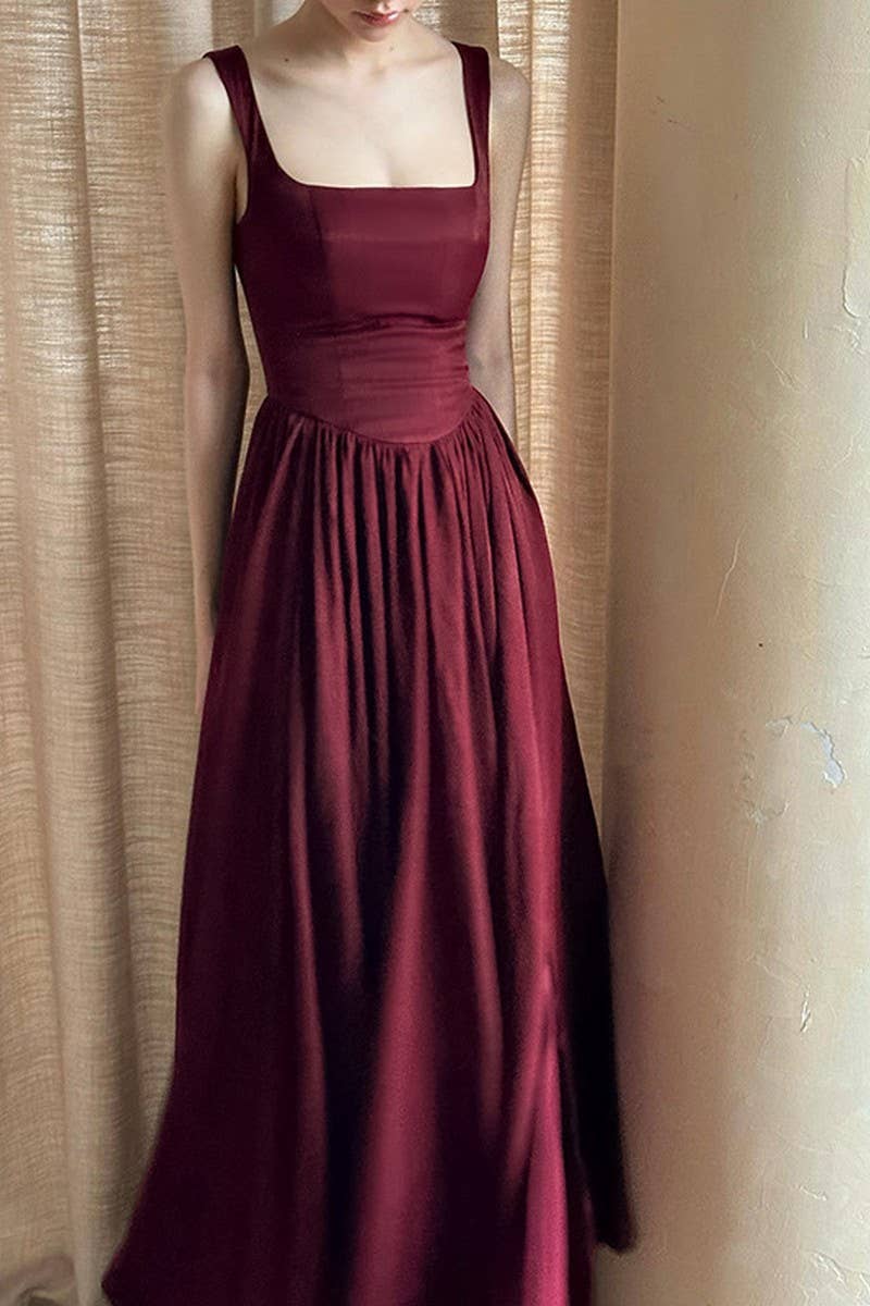 CWDMD5075_SQUARE NECK SLIM FIT SPAGHETTI STRAP DRESS