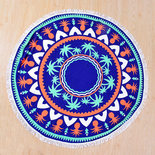 Round Microfiber Tassel Beach Towel Blanket