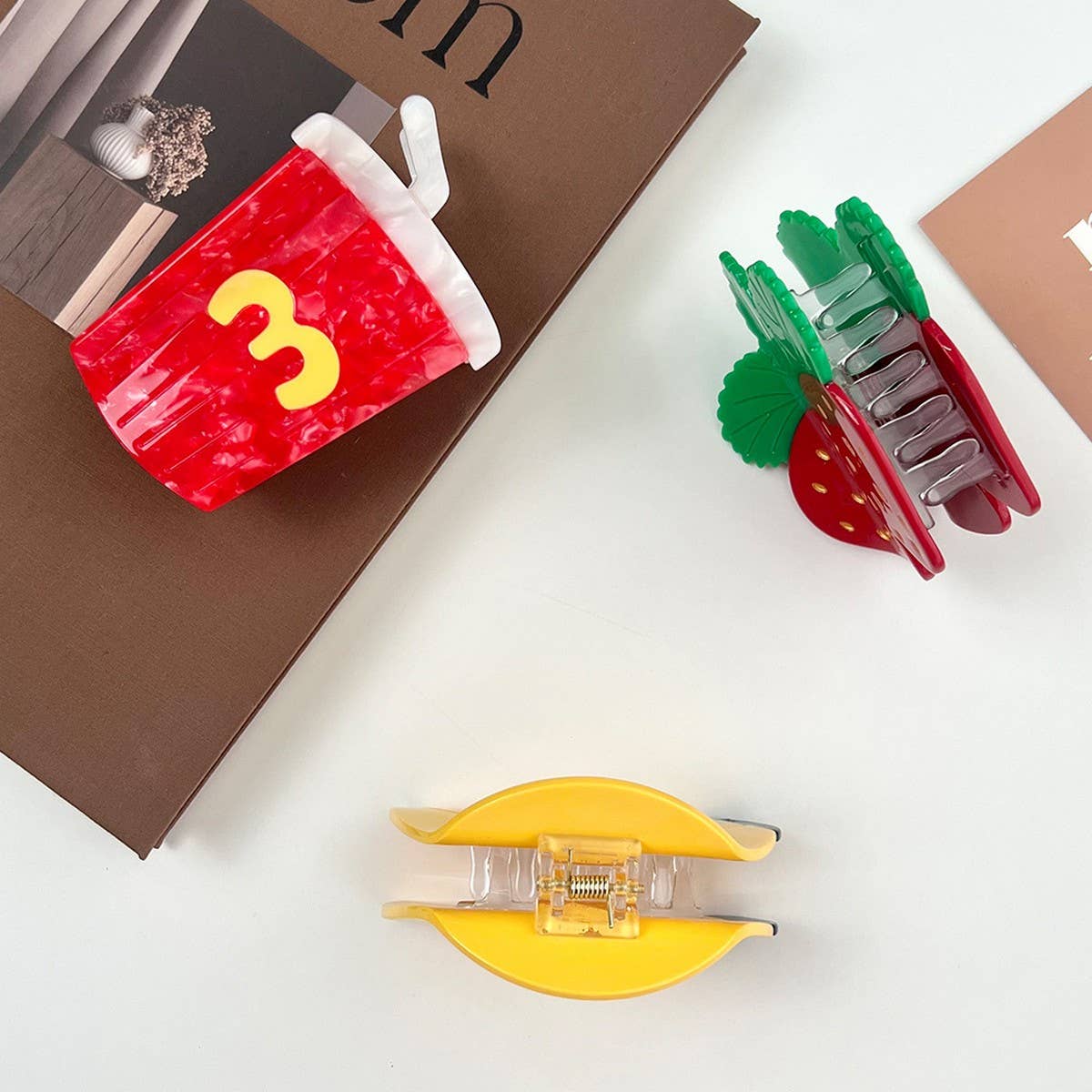 Creamy Strawberry Acetate Claw Sweet Hair Clip