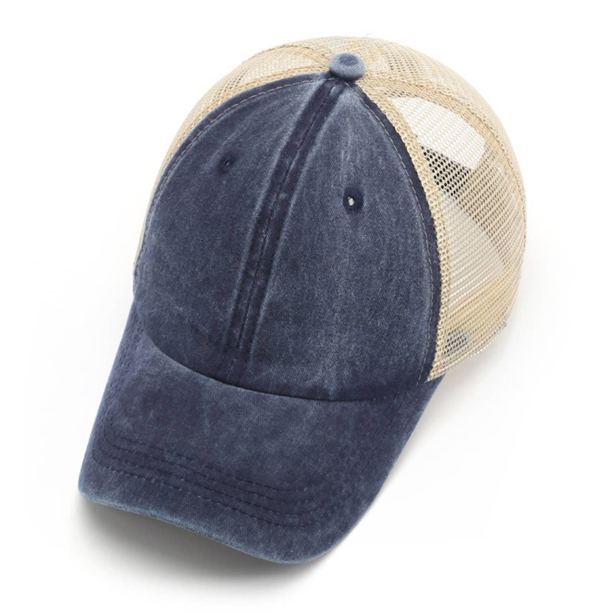 Washed Cotton Denim Mesh Cap Breathable Sun Hat_CWAH1281