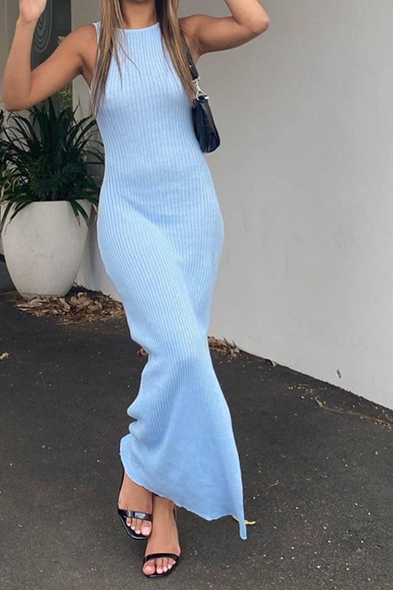 CWDMD4898_SOLID COLOR TWIST SLIT FIT TANK DRESS