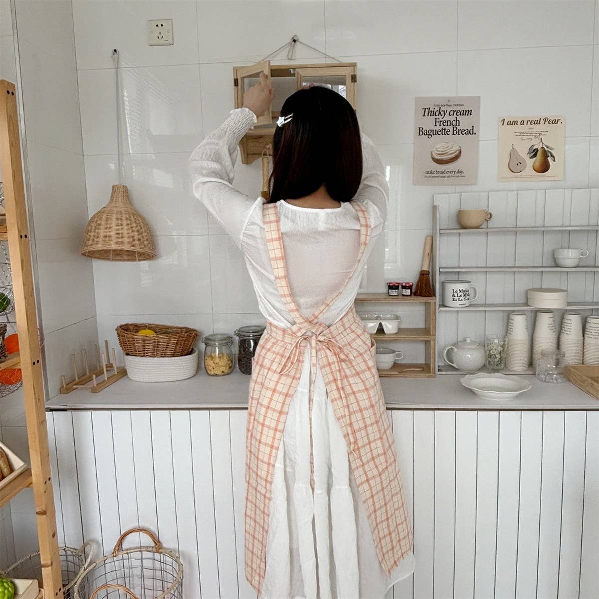 PLAID APRON FOUR-COLOR CAFE WORK APRON_CWMM5813