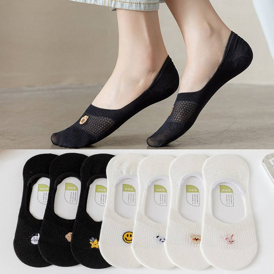 MESH CARTOON EMBROIDERED INVISIBLE SOCKS