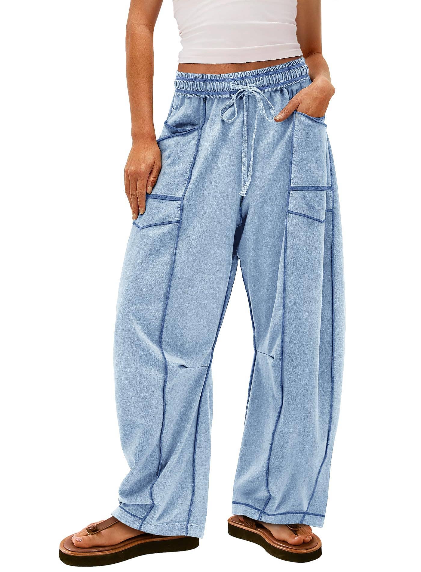 Casual stretched-waist drawstring sweatpants