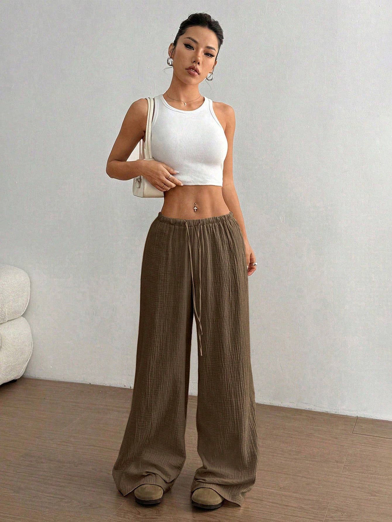 Pure cotton pure color easy wide-legged pants