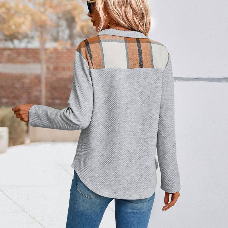 LONG SLEEVE PLAID PATCHWORK PULLOVER HOODIE WOMAN