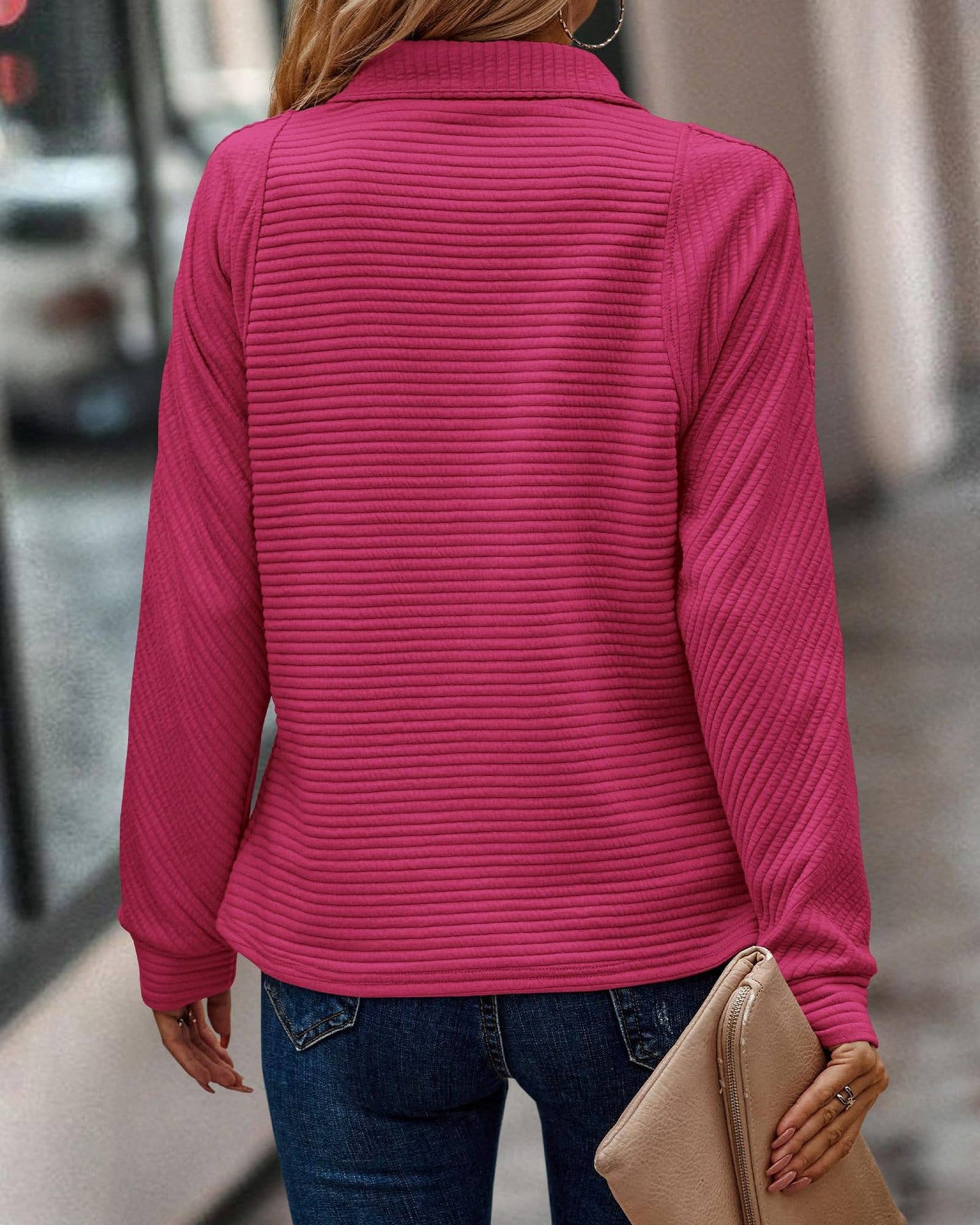 Snake-bone patterned stand-up collar sweatshirt