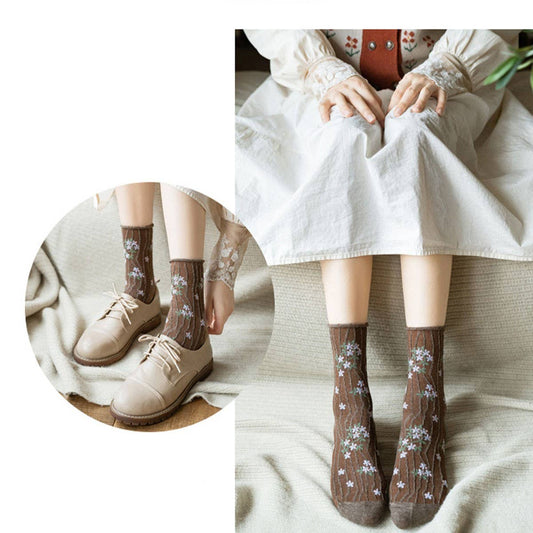 PREPPY LITTLE FLORAL STRIPED MIDTUBE SOCK LADY_CWMS0403