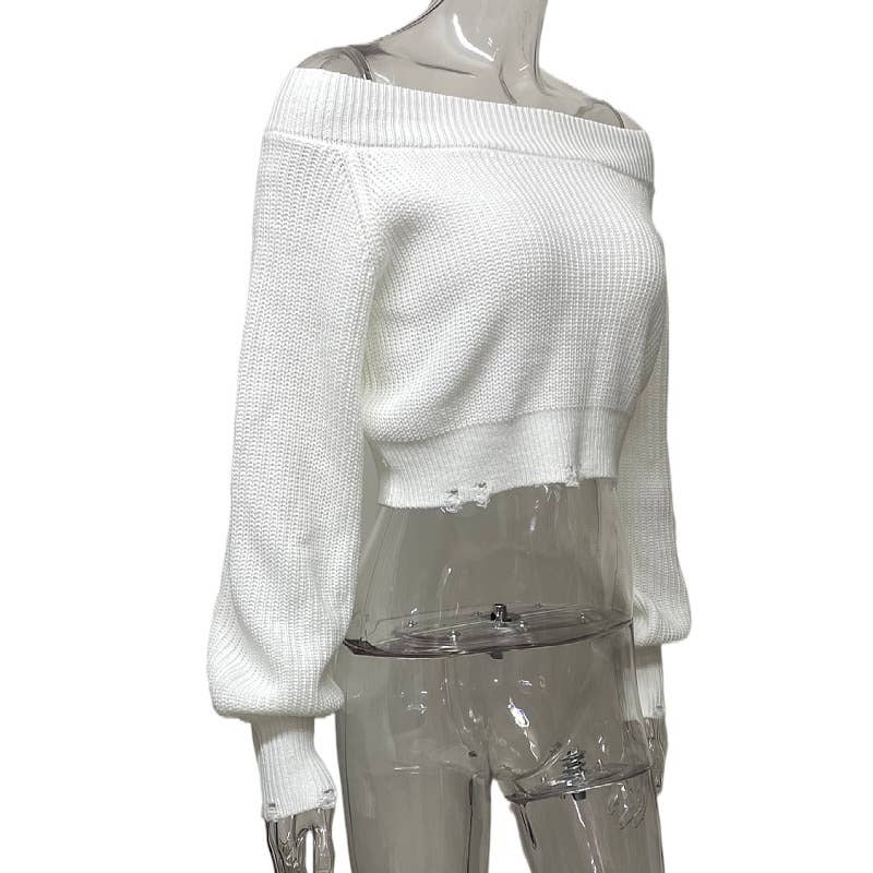 Sexy crop hollowed-out off-the-shoulder sweater