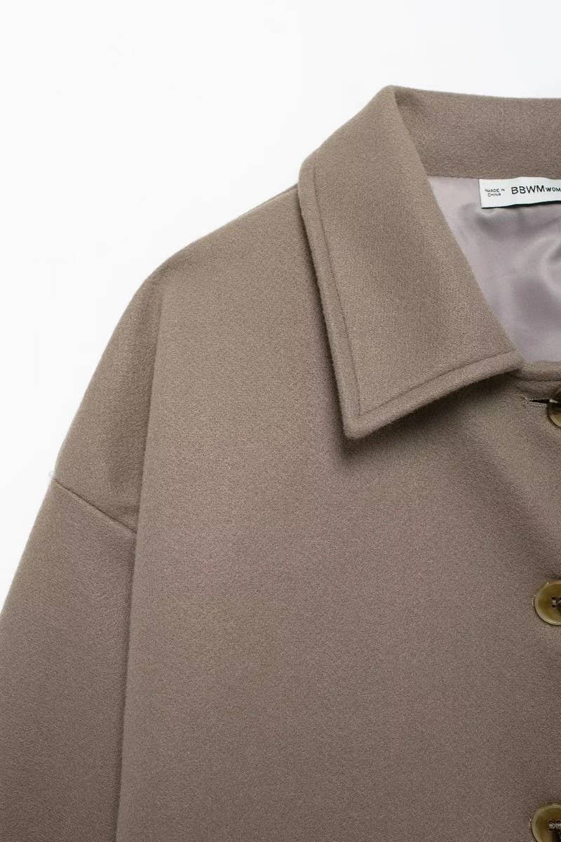 CWOCO1065_SOLID COLOR LAPEL BUTTON LOOSE WOOLEN COAT