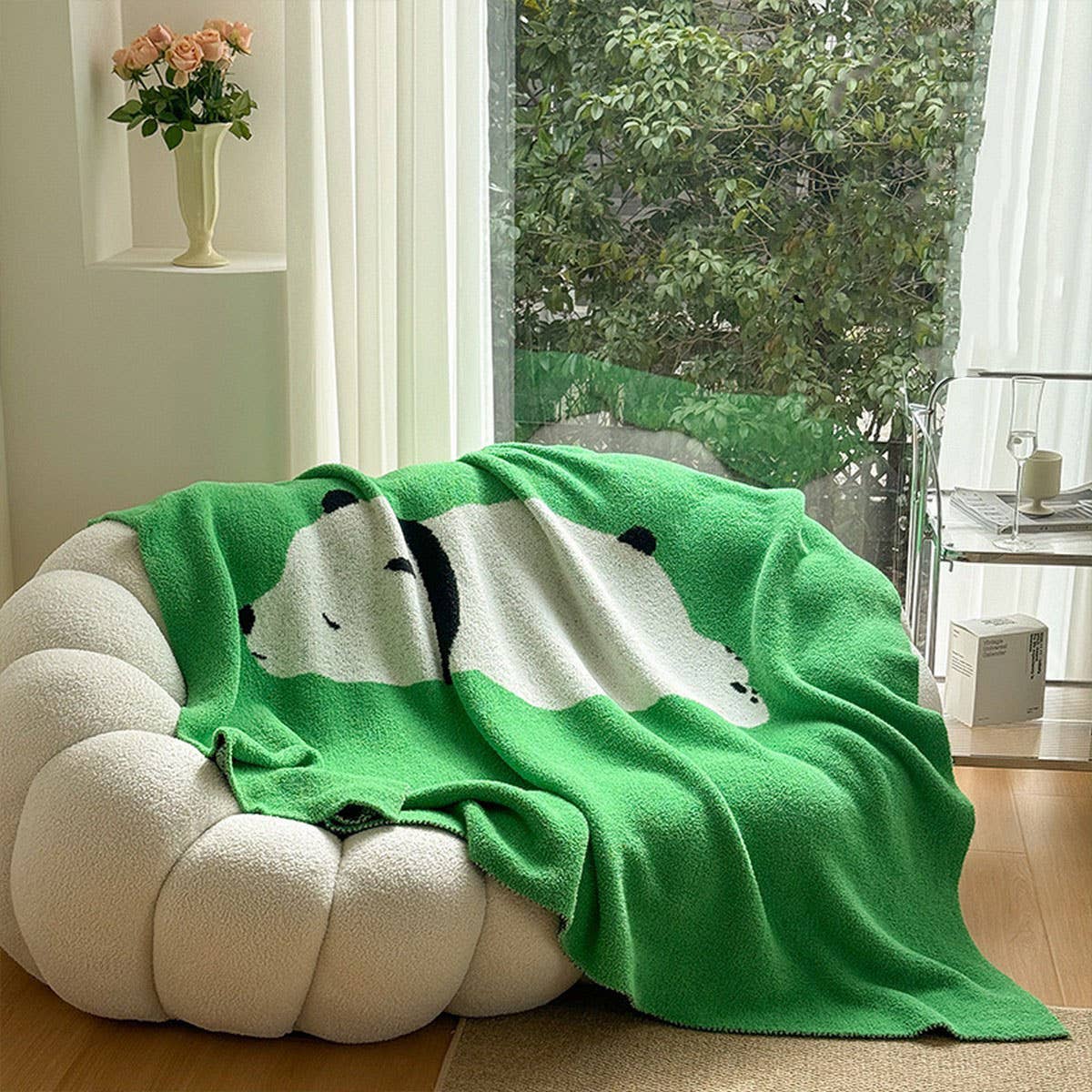 SIMPLE POLAR BEAR KNITTED THROW BLANKET THICKENED_CWMM2380