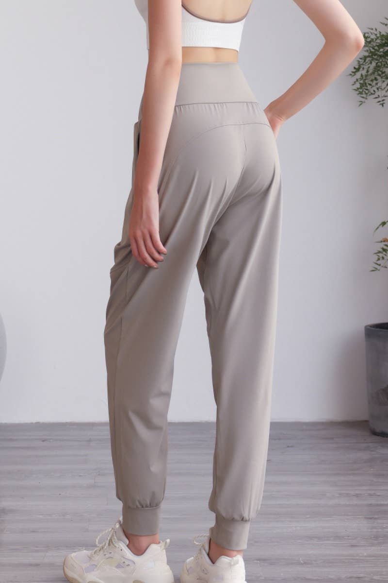 CWBMP0194_HIGH-WAISTED PLASTIC CASUAL FITNESS PANTS