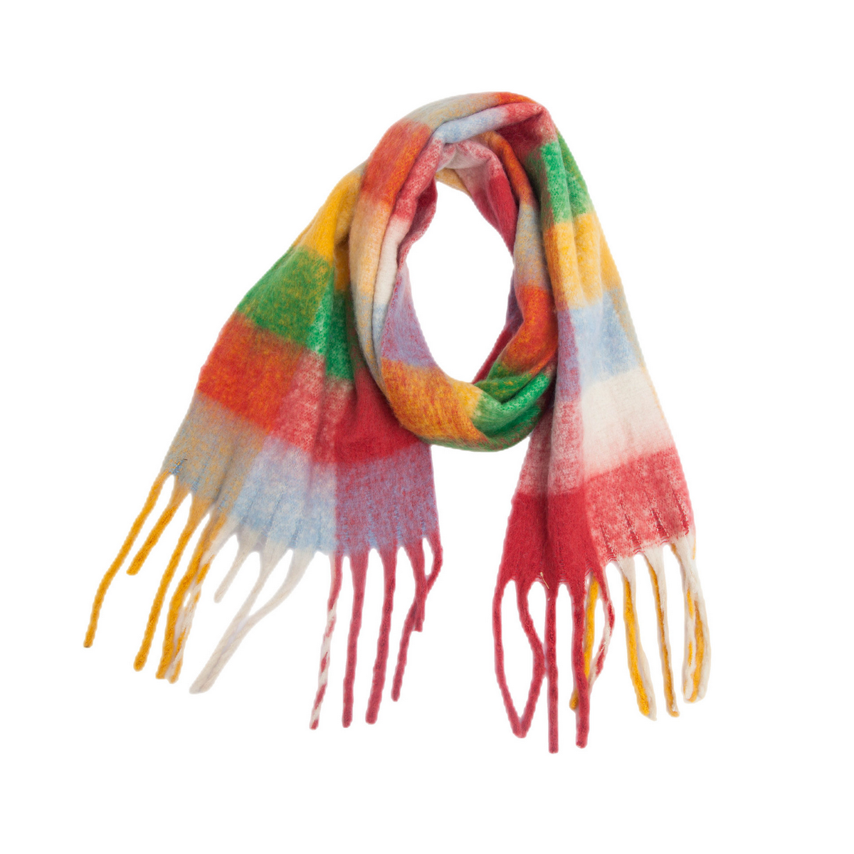 PLAID PATTERN FRINGE TRIM WINTER SCARF_CWASC2691