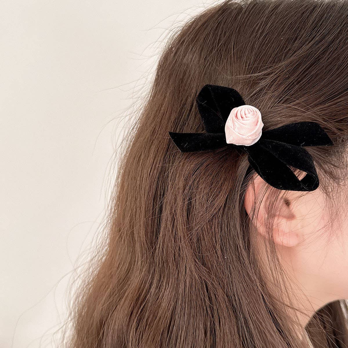 NEW PURE PINK ROSE BOW HAIRPIN