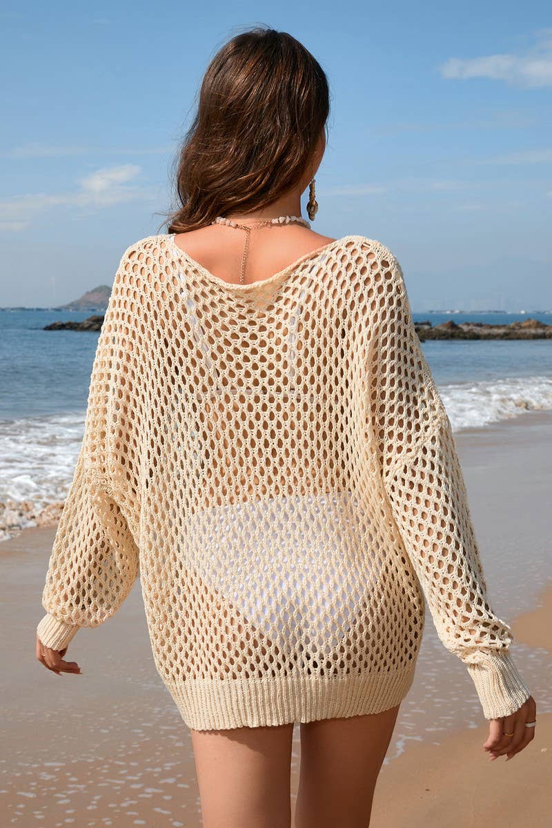 CWOSWL2076_Round Neck Long Sleeve Bikini Cover Top