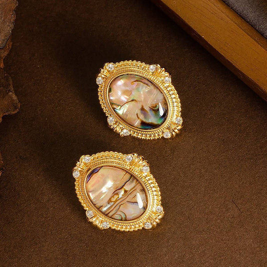 COLORFUL ABALONE EARRINGS WITH DIAMONDS AND ZIRCON