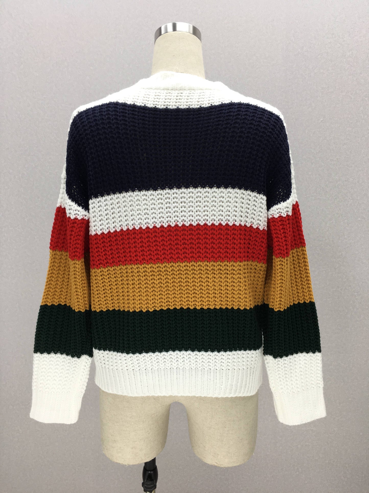 WOMEN'S LOOSE RAINBOW PATCHWORK PULLOVER SWEATER