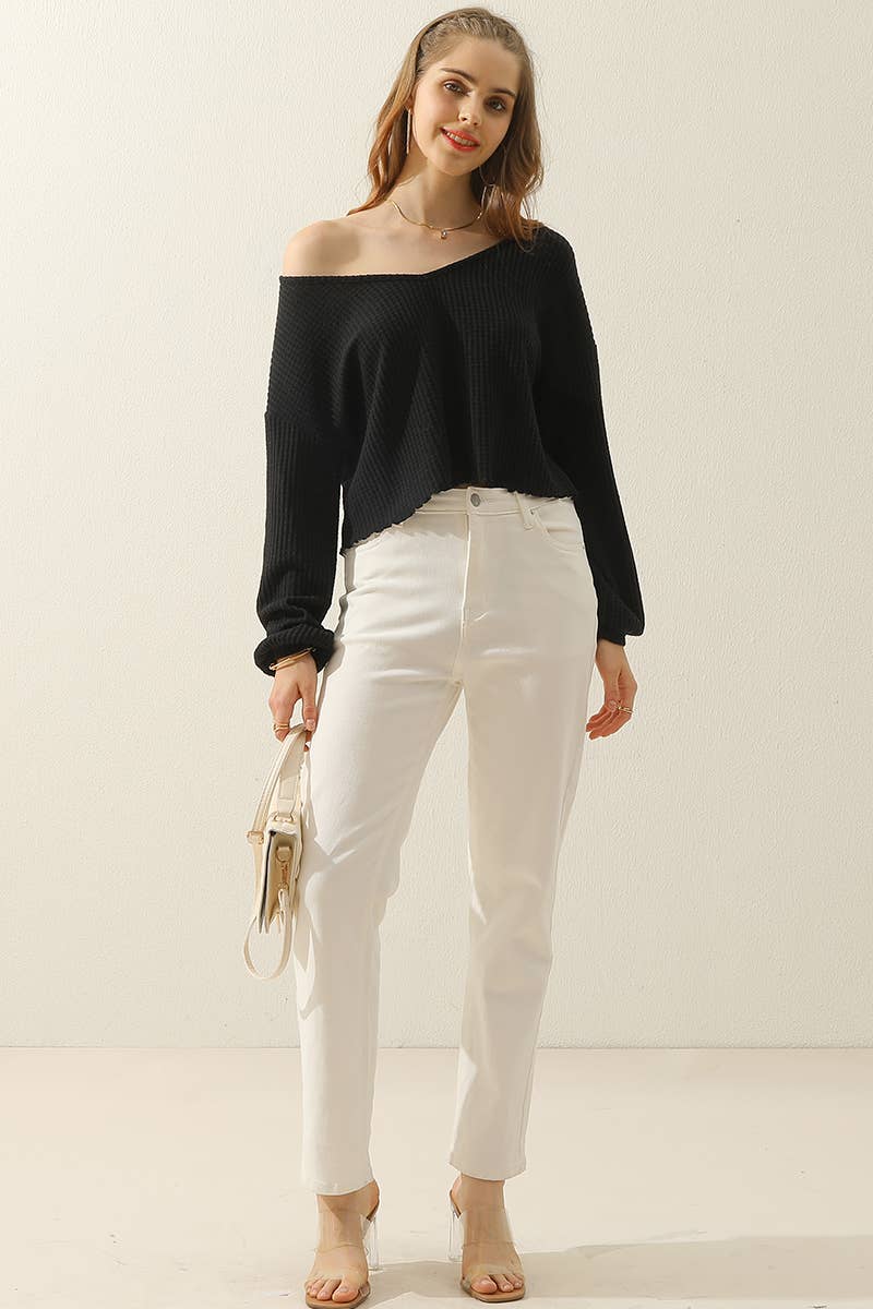 WOMEN V NECK LOOSE LONG SLEEVE BLOUSE_CWTTL1430