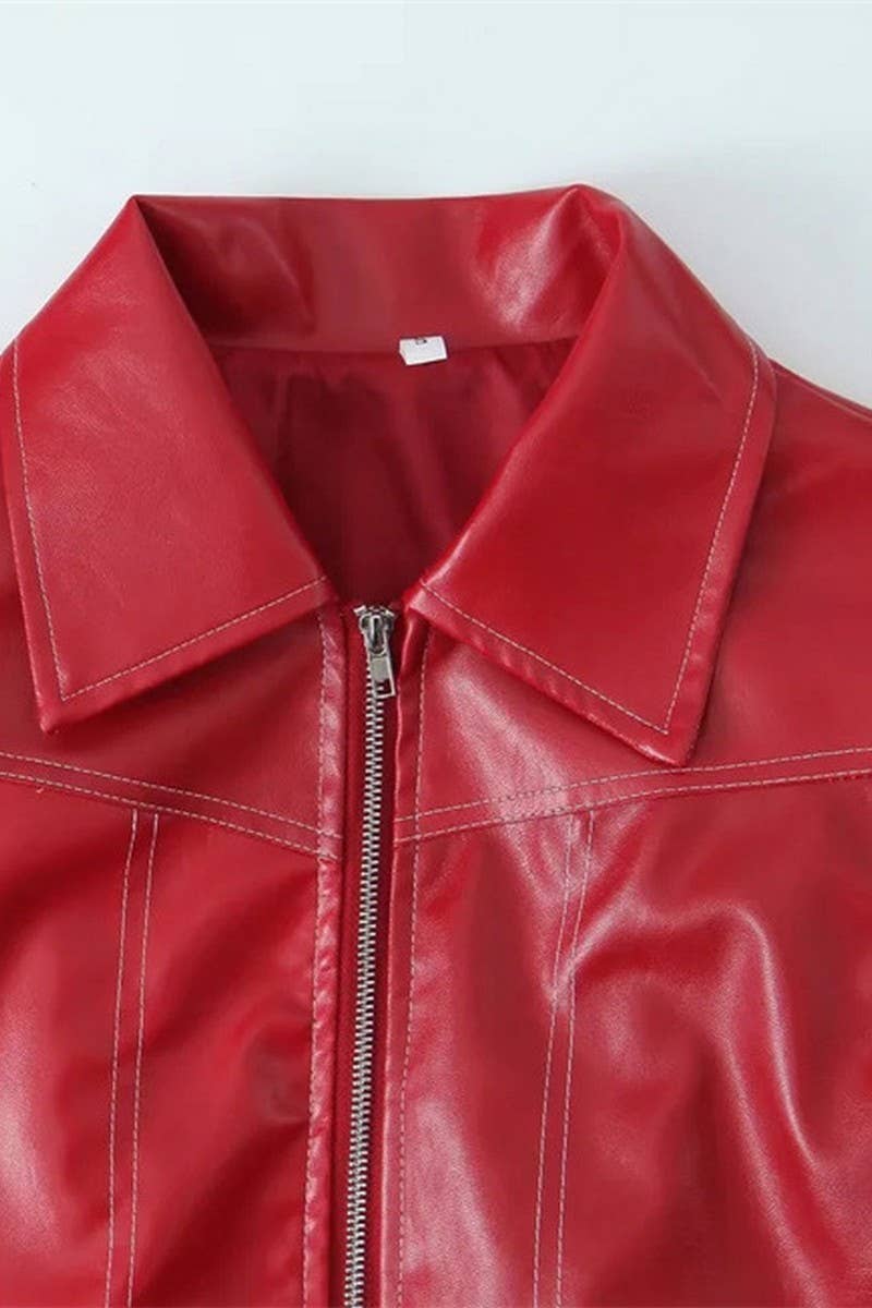 CWOJA0863_SOLID LOOSE FIT ZIP-UP MOTORCYCLE JACKET