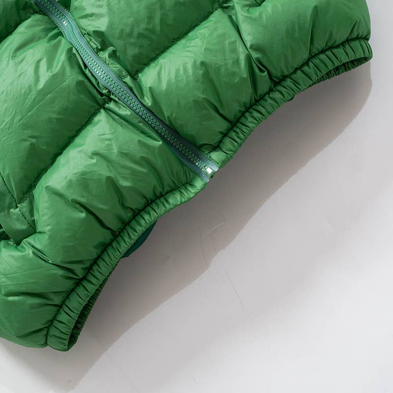 SOLID COLOR ROUND NECK ZIPPER POCKET BREAD JACKET