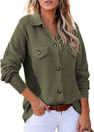 WAFFLE KNIT JACKET CASUAL BUTTON-DOWN SHIRT