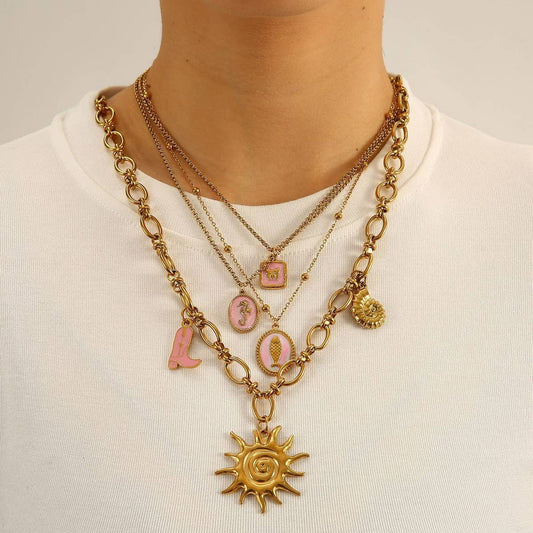 Ocean Style Steel Necklace with Shell & Fish_CWMM8834