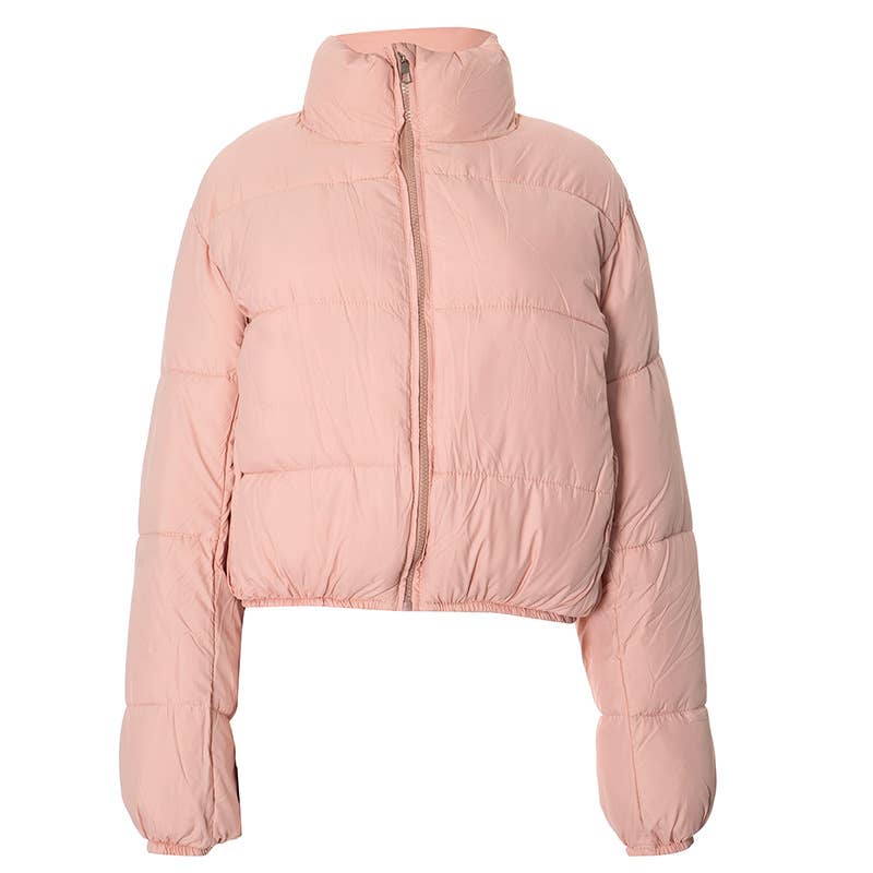SOLID COLOR STANDING COLLAR WARM SHORT JACKET