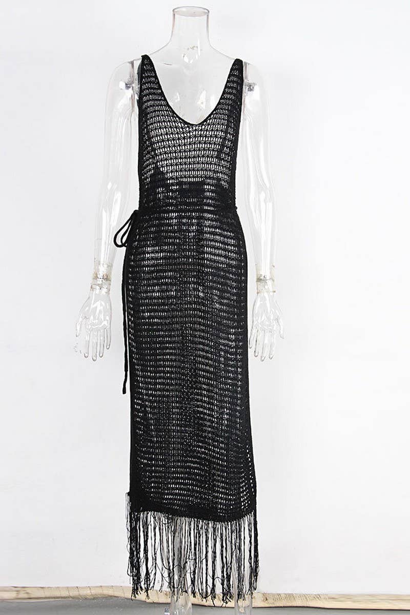 CWDHL0686_KNITTED CROCHET SEXY HOLLOW LONG BEACH DRESS