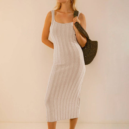Solid Color Ribbed Sleeveless Tank Maxi Dress