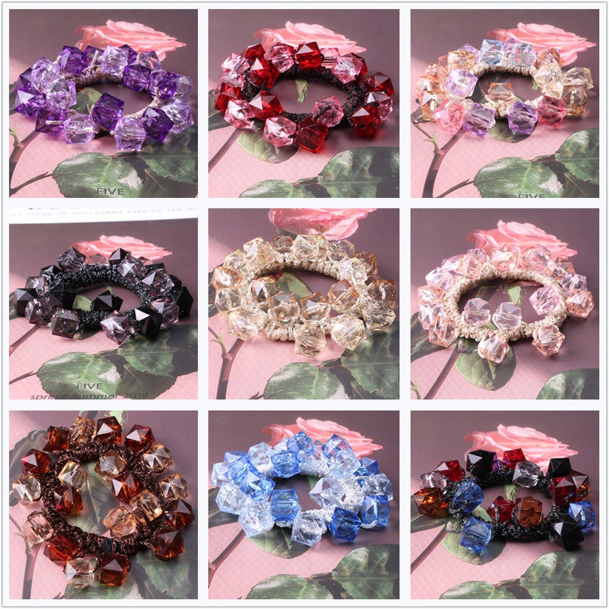 Elegant Crystal Scrunchie Fashion Hair Tie_CWAHA6864