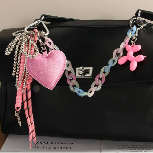 Pink Heart & Bow Keychain with Balloon Dog_CWMM7819