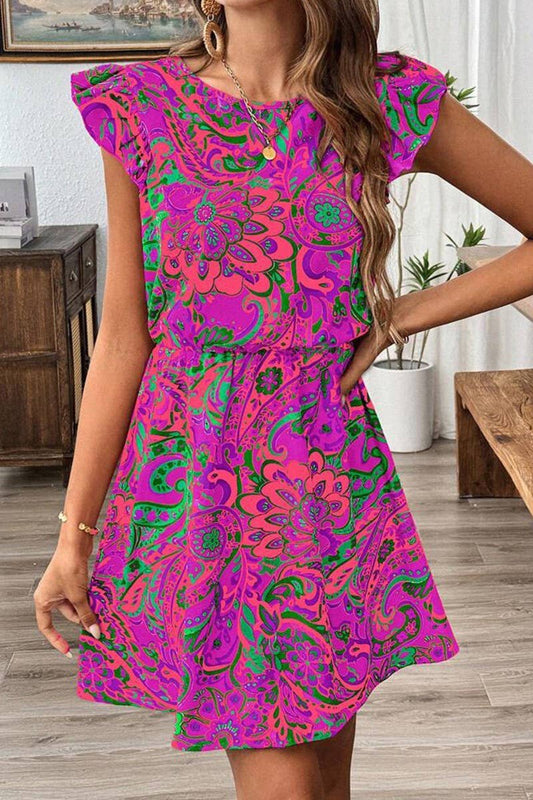 CWDSD8631_SUMMER LOTUS LEAF SLEEVE SLIM A-LINE DRESS