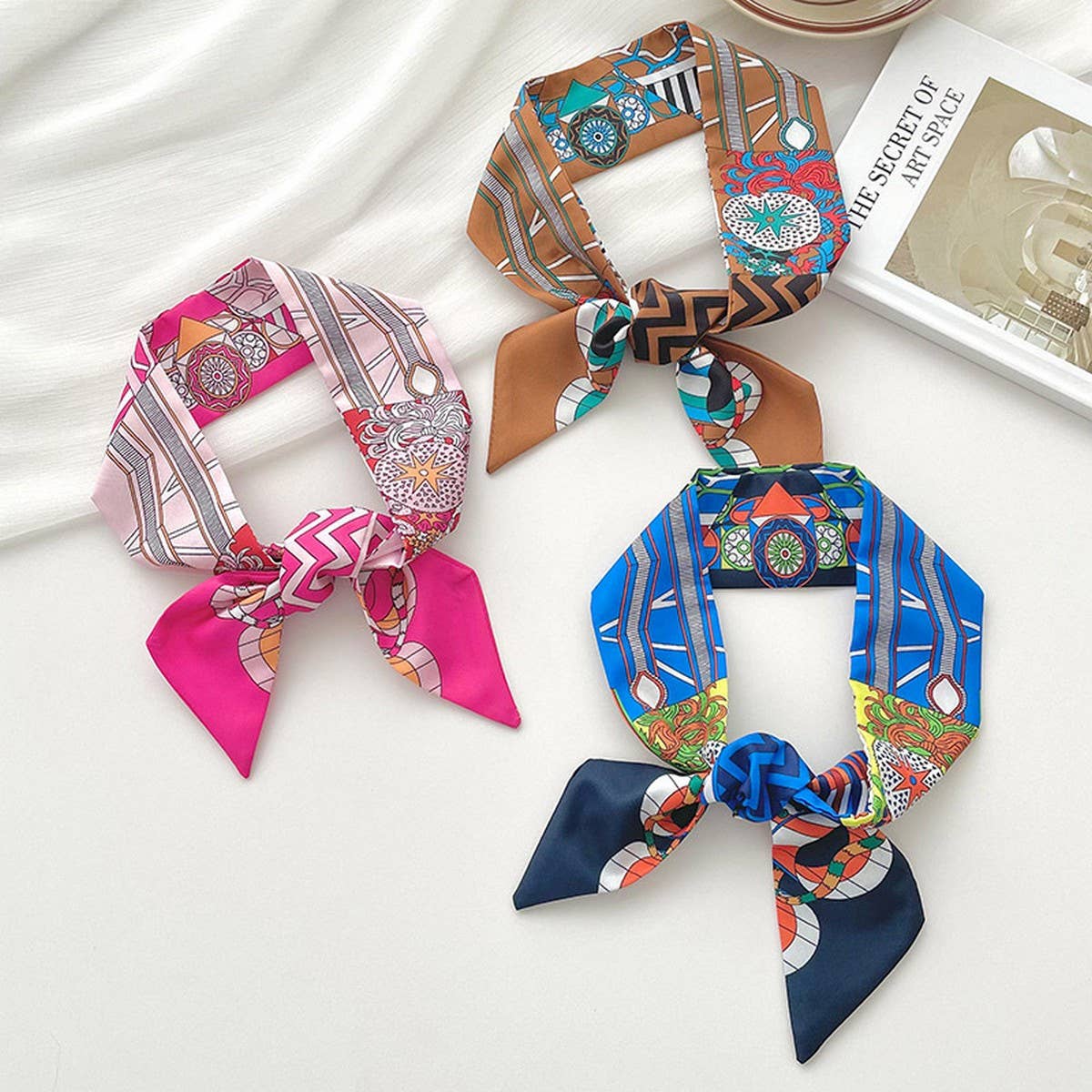 RETRO LONG TIE BAG HANDLE RIBBON SCARF_CWASC0722