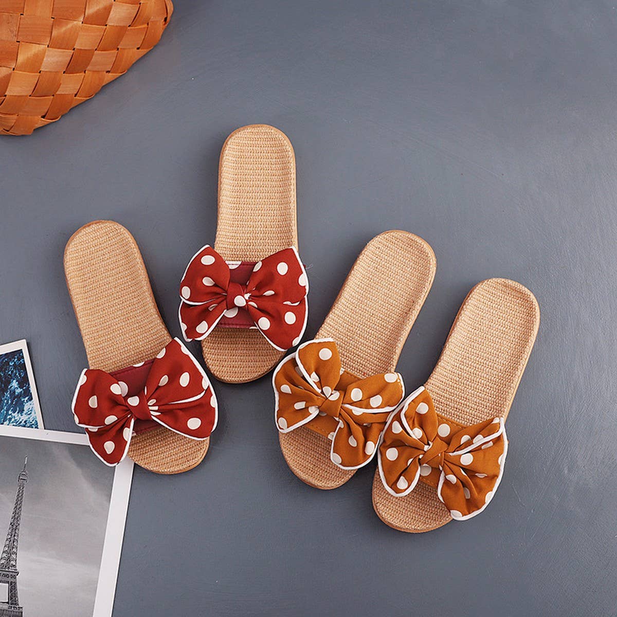 Linen Indoor Slippers for Women, Non-Slip