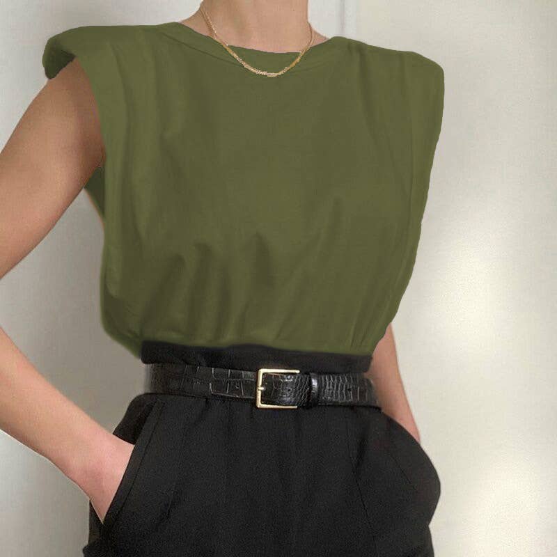 Sleeveless shoulder pads loose fit style vest