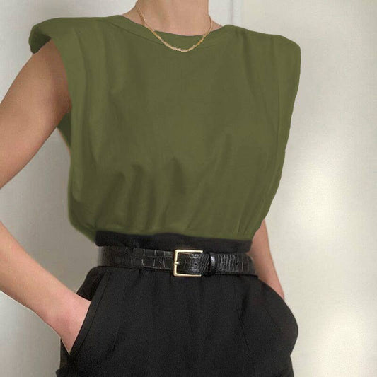 Sleeveless shoulder pads loose fit style vest