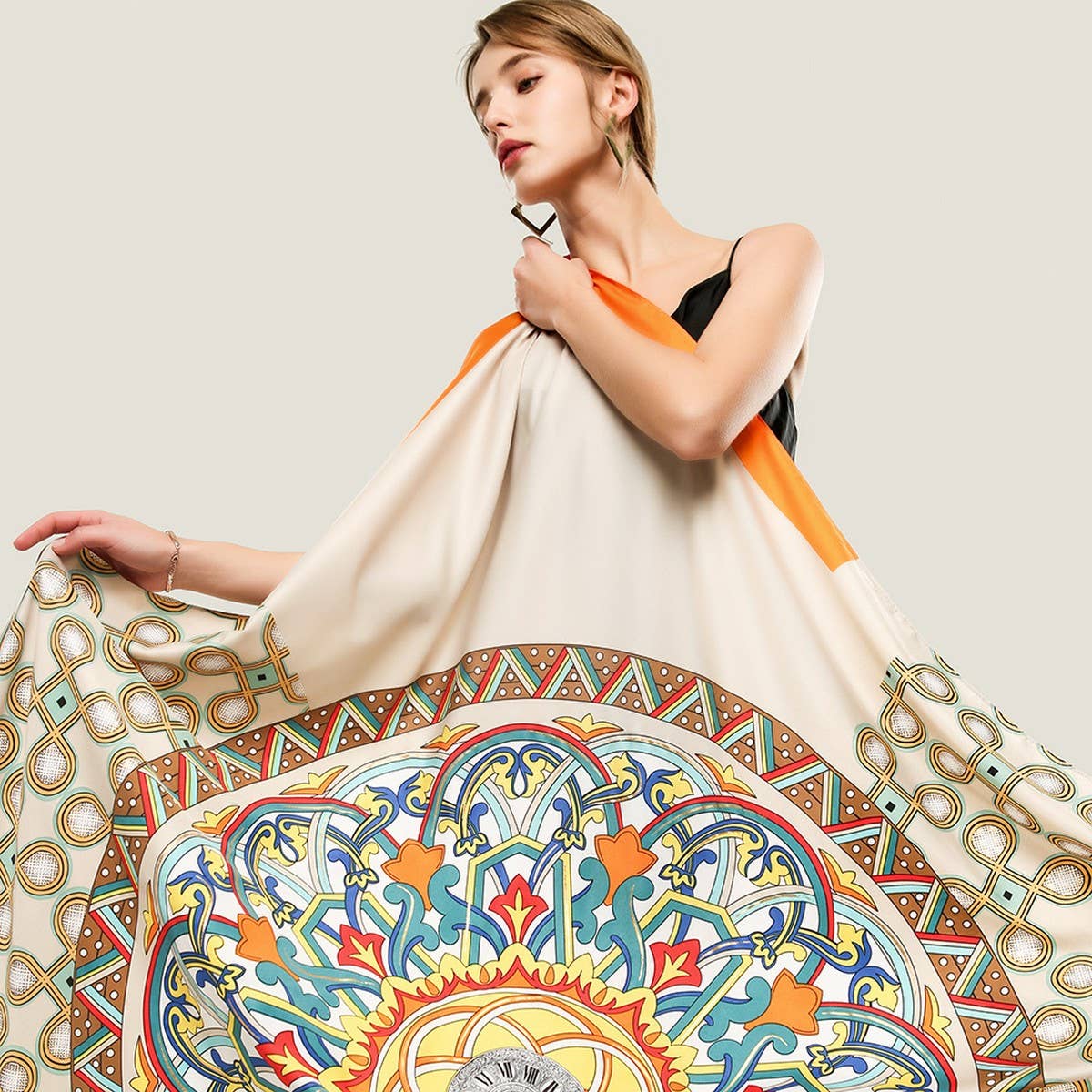 Twill Satin"First Love"Print Large Scarf for Women