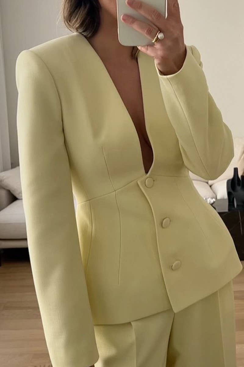 CWOBL00218_V-NECK SOLID COLOR LONG-SLEEVED SUIT JACKET